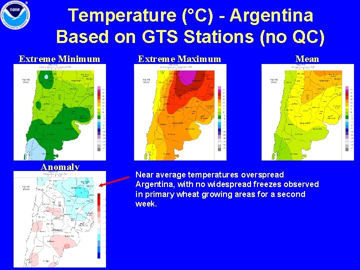 Temperature (°C) - Argentina Based on GTS Stations (no QC) Extreme Minimum Anomaly Extreme