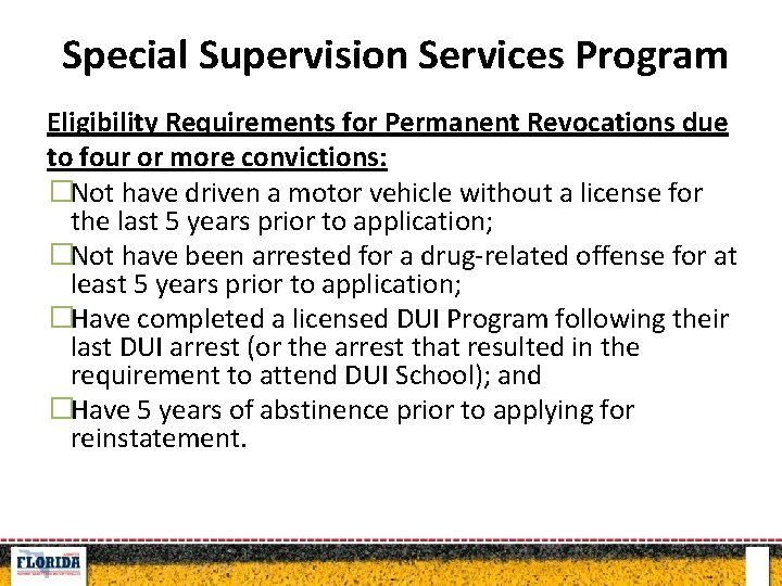 IID - Vendors Special Supervision Services Program Eligibility Requirements for Permanent Revocations due to