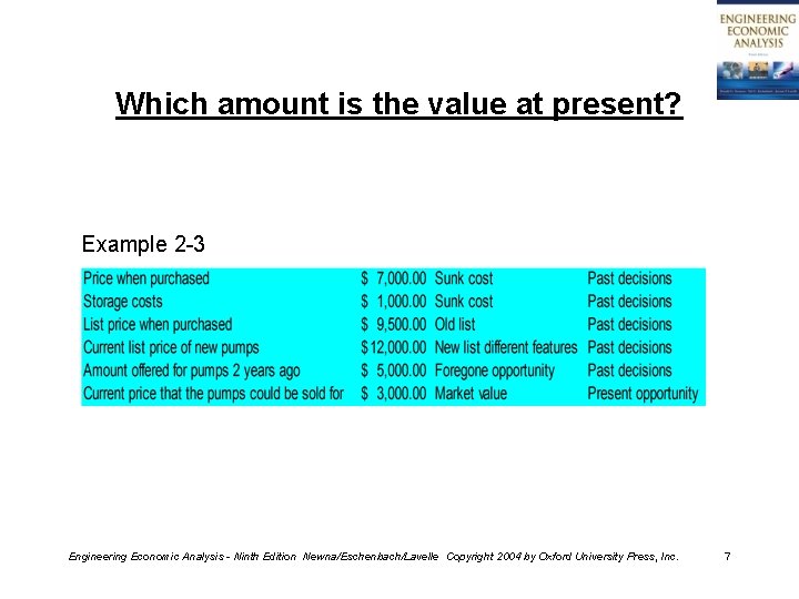 Which amount is the value at present? Example 2 -3 Engineering Economic Analysis -