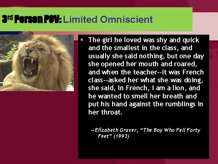 3 rd Person POV: Limited Omniscient § The girl he loved was shy and
