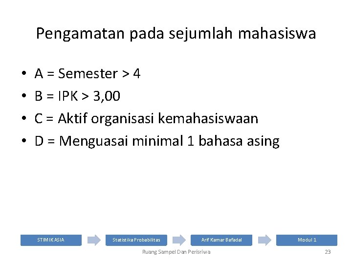Pengamatan pada sejumlah mahasiswa • • A = Semester > 4 B = IPK