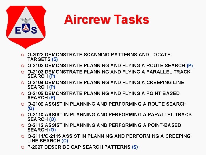 Aircrew Tasks m m m m m O-2022 DEMONSTRATE SCANNING PATTERNS AND LOCATE TARGETS