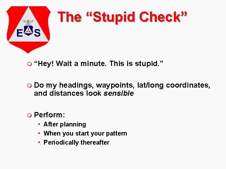 The “Stupid Check” m “Hey! Wait a minute. This is stupid. ” m Do