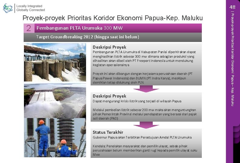 48 2 Pembangunan PLTA Urumuka 300 MW Target Groundbreaking 2012 (hingga saat ini belum)