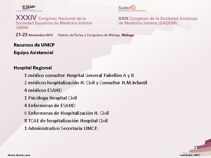  Recursos de UMCP Equipo Asistencial Hospital Regional 1 médico consultor Hospital General Pabellón