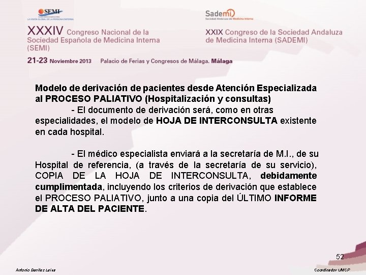 Modelo de derivación de pacientes desde Atención Especializada al PROCESO PALIATIVO (Hospitalización y consultas)