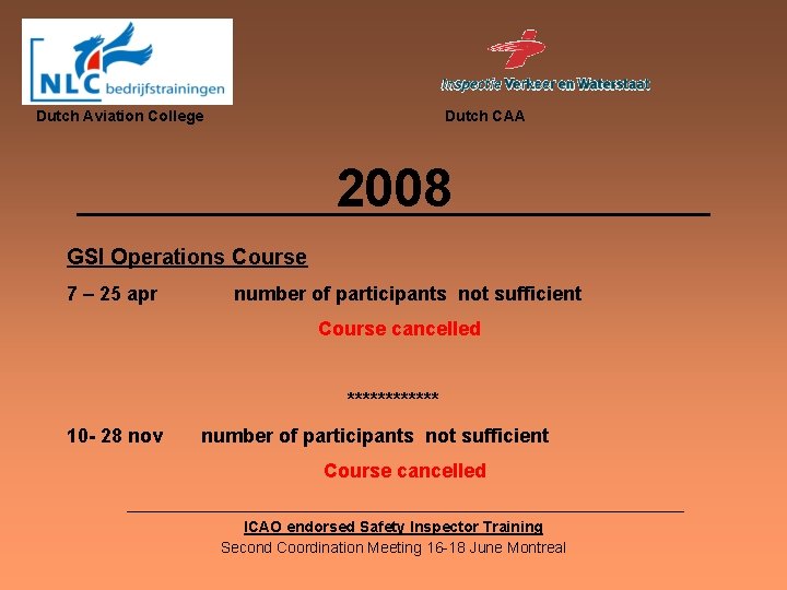 Dutch Aviation College Dutch CAA 2008 GSI Operations Course 7 – 25 apr number