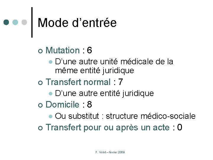 Mode d’entrée ¢ Mutation : 6 l ¢ Transfert normal : 7 l ¢