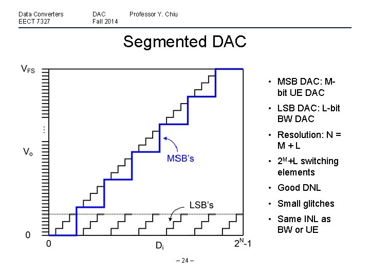 Data Converters EECT 7327 DAC Fall 2014 Professor Y. Chiu Segmented DAC • MSB