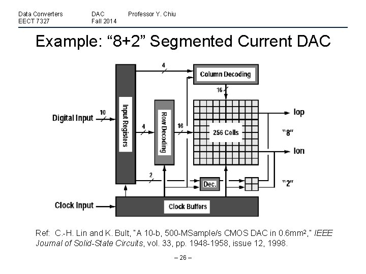 Data Converters EECT 7327 DAC Fall 2014 Professor Y. Chiu Example: “ 8+2” Segmented