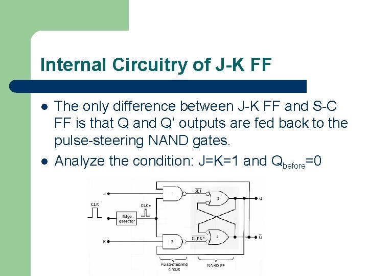 Internal Circuitry of J-K FF l l The only difference between J-K FF and