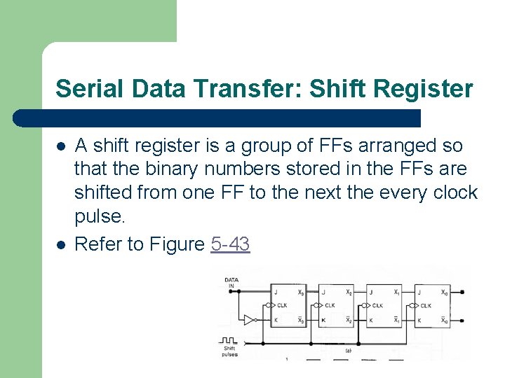 Serial Data Transfer: Shift Register l l A shift register is a group of