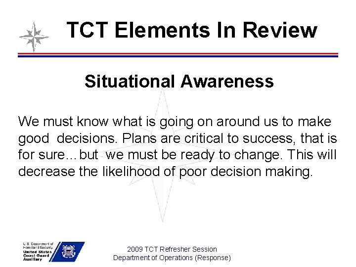 TCT Elements In Review Situational Awareness We must know what is going on around