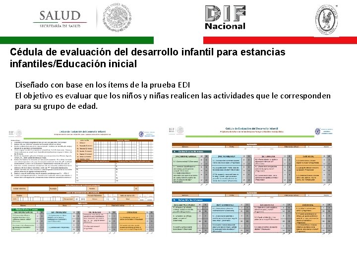 Cédula de evaluación del desarrollo infantil para estancias infantiles/Educación inicial Diseñado con base en