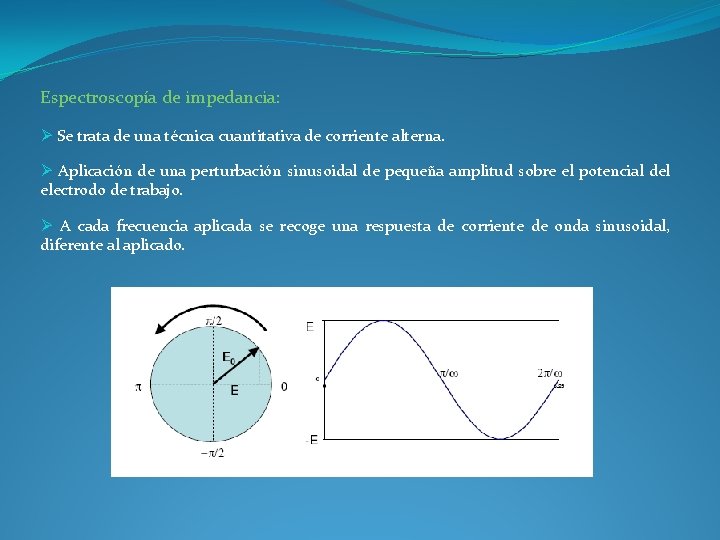 Espectroscopía de impedancia: Ø Se trata de una técnica cuantitativa de corriente alterna. Ø