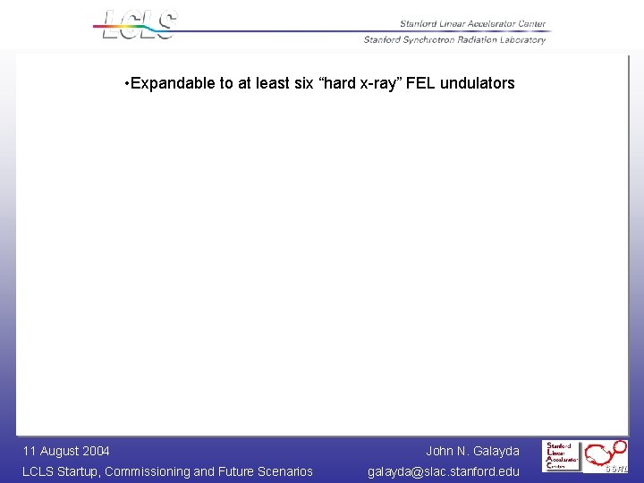  • Expandable to at least six “hard x-ray” FEL undulators 11 August 2004