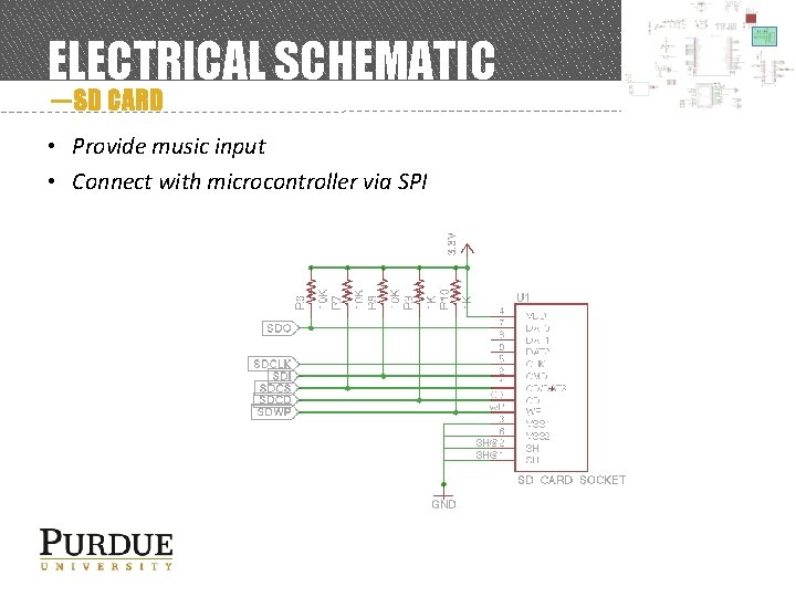 ELECTRICAL SCHEMATIC －SD CARD • Provide music input • Connect with microcontroller via SPI