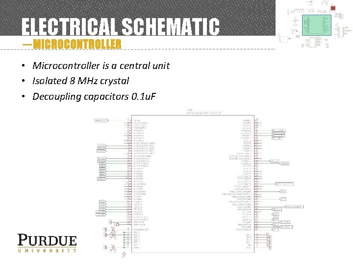 ELECTRICAL SCHEMATIC －MICROCONTROLLER • Microcontroller is a central unit • Isolated 8 MHz crystal