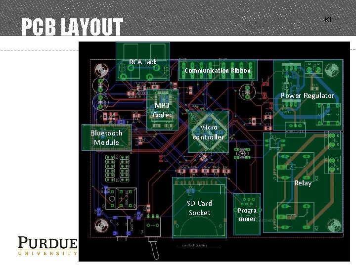 PCB LAYOUT KL RCA Jack Communication Ribbon Power Regulator MP 3 Codec Bluetooth Module