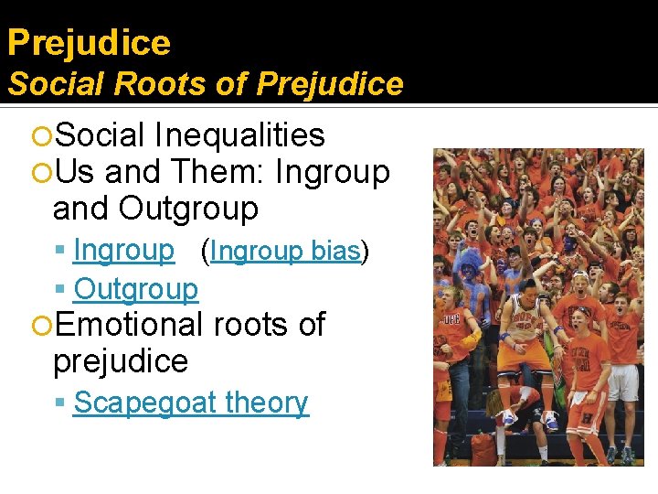 Prejudice Social Roots of Prejudice Social Inequalities Us and Them: Ingroup and Outgroup Ingroup