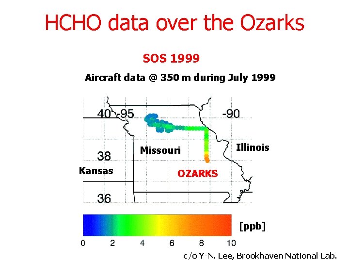 HCHO data over the Ozarks SOS 1999 Aircraft data @ 350 m during July