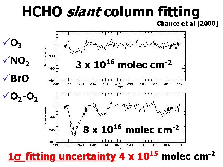 HCHO slant column fitting Chance et al [2000] ü O 3 üNO 2 3
