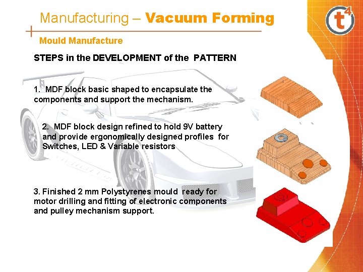 Manufacturing – Vacuum Forming Mould Manufacture STEPS in the DEVELOPMENT of the PATTERN 1.