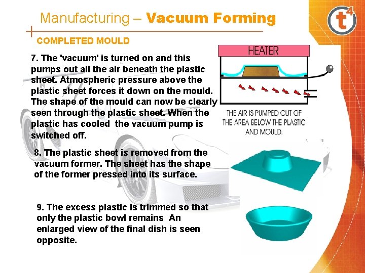 Manufacturing – Vacuum Forming COMPLETED MOULD 7. The 'vacuum' is turned on and this