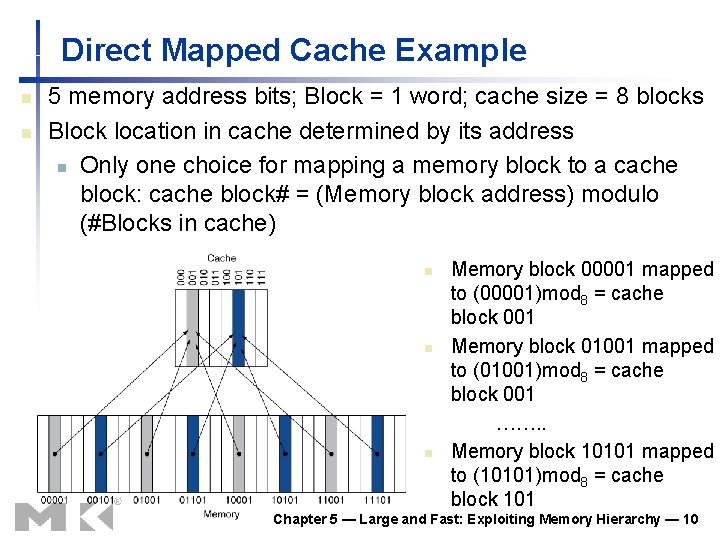 Direct Mapped Cache Example n n 5 memory address bits; Block = 1 word; Direct Mapped Cache Example n n 5 memory address bits; Block = 1 word;