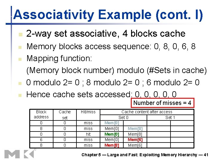 Associativity Example (cont. I) n n n 2 -way set associative, 4 blocks cache Associativity Example (cont. I) n n n 2 -way set associative, 4 blocks cache
