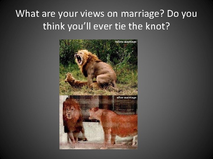 What are your views on marriage? Do you think you’ll ever tie the knot? What are your views on marriage? Do you think you’ll ever tie the knot?