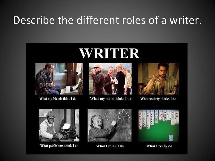 Describe the different roles of a writer. Describe the different roles of a writer.
