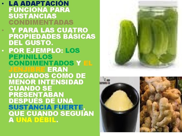  • LA ADAPTACIÓN FUNCIONA PARA SUSTANCIAS CONDIMENTADAS • Y PARA LAS CUATRO PROPIEDADES