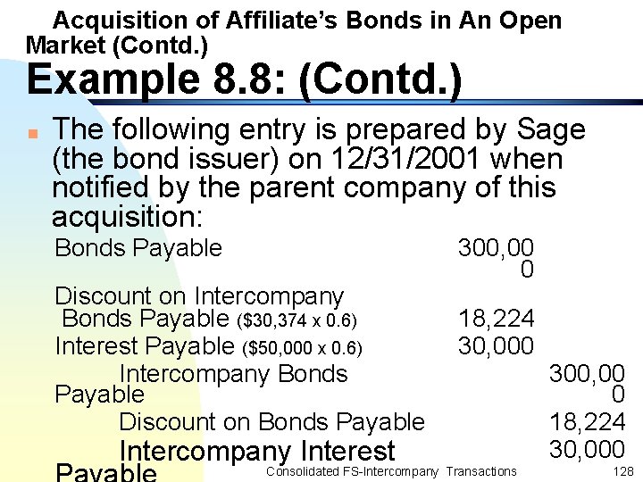 Acquisition of Affiliate’s Bonds in An Open Market (Contd. ) Example 8. 8: (Contd.