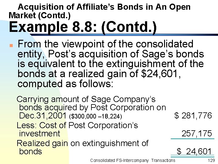 Acquisition of Affiliate’s Bonds in An Open Market (Contd. ) Example 8. 8: (Contd.