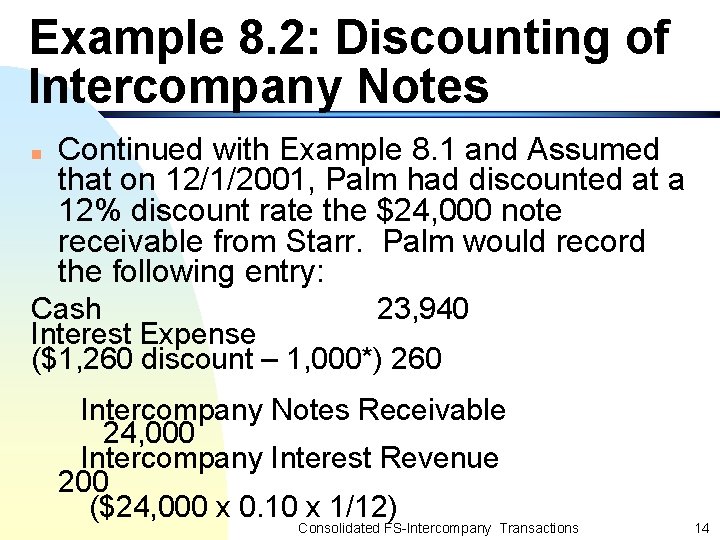 Example 8. 2: Discounting of Intercompany Notes n Continued with Example 8. 1 and