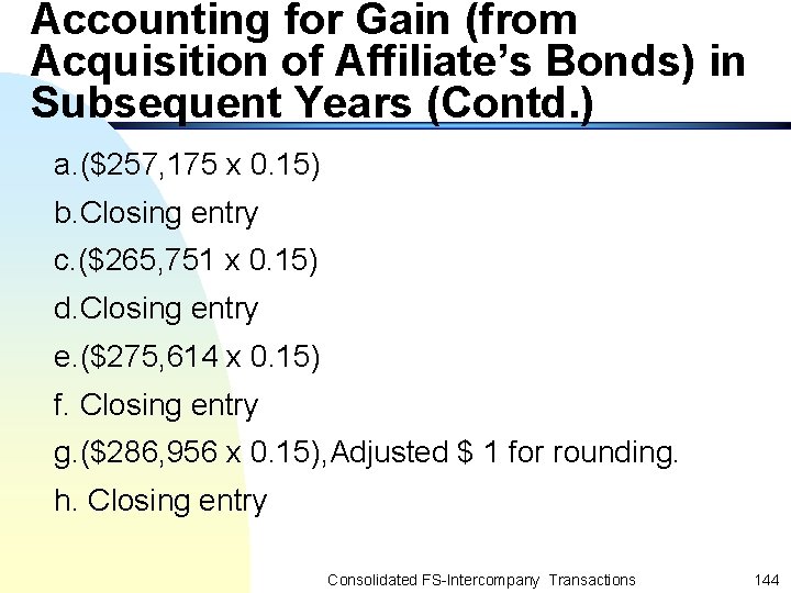 Accounting for Gain (from Acquisition of Affiliate’s Bonds) in Subsequent Years (Contd. ) a.