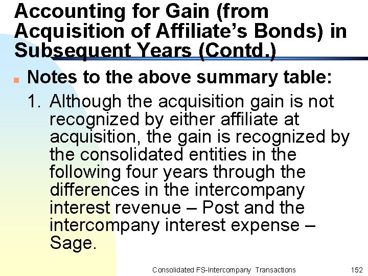 Accounting for Gain (from Acquisition of Affiliate’s Bonds) in Subsequent Years (Contd. ) n