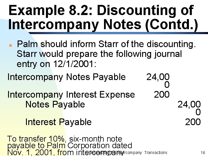 Example 8. 2: Discounting of Intercompany Notes (Contd. ) Palm should inform Starr of