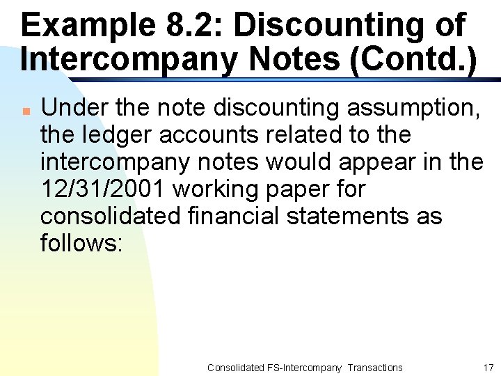 Example 8. 2: Discounting of Intercompany Notes (Contd. ) n Under the note discounting