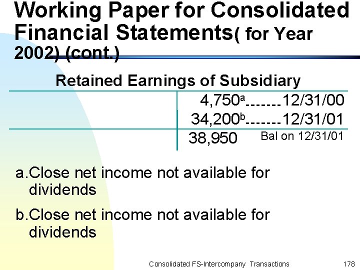 Working Paper for Consolidated Financial Statements( for Year 2002) (cont. ) Retained Earnings of