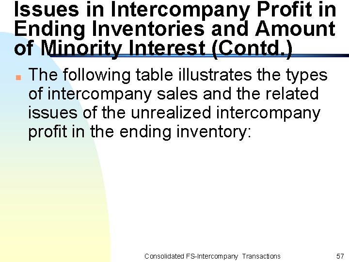 Issues in Intercompany Profit in Ending Inventories and Amount of Minority Interest (Contd. )