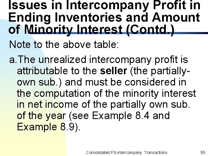 Issues in Intercompany Profit in Ending Inventories and Amount of Minority Interest (Contd. )