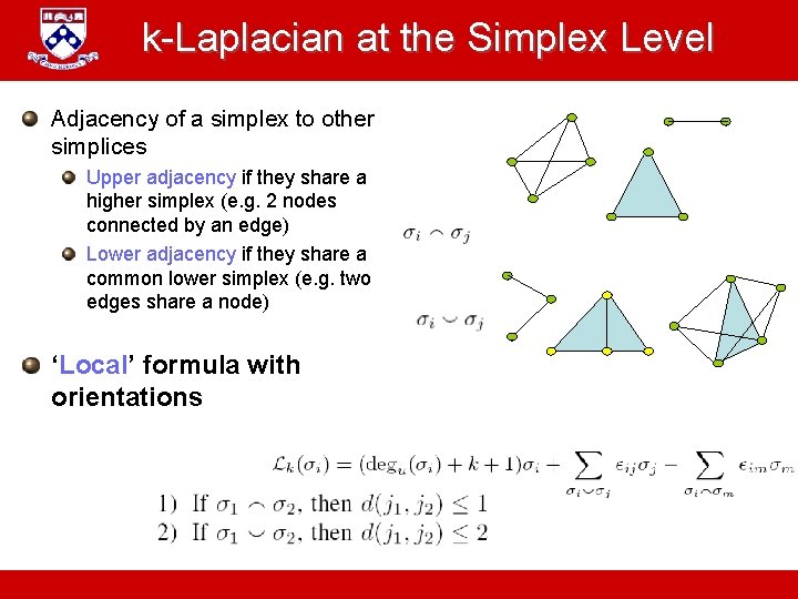 k-Laplacian at the Simplex Level Adjacency of a simplex to other simplices Upper adjacency