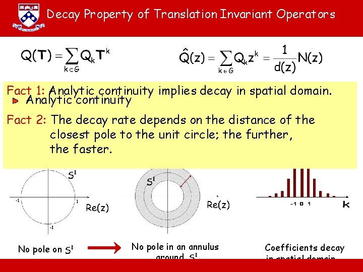 Decay Property of Translation Invariant Operators Fact 1: Analytic continuity implies decay in spatial