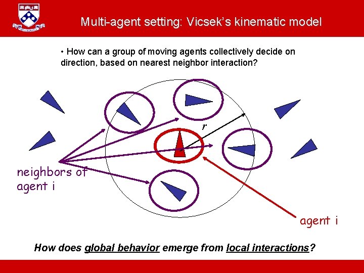Multi-agent setting: Vicsek’s kinematic model • How can a group of moving agents collectively