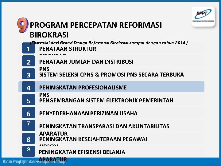 PROGRAM PERCEPATAN REFORMASI BIROKRASI (Ekstraksi dari Grand Design Reformasi Birokrasi sampai dengan tahun 2014