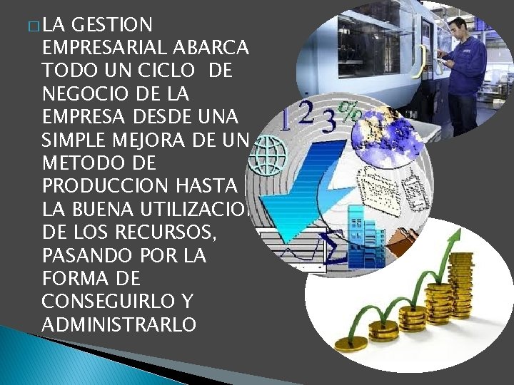 � LA GESTION EMPRESARIAL ABARCA TODO UN CICLO DE NEGOCIO DE LA EMPRESA DESDE � LA GESTION EMPRESARIAL ABARCA TODO UN CICLO DE NEGOCIO DE LA EMPRESA DESDE