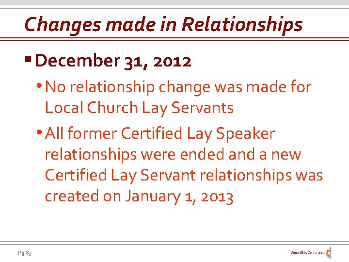 Changes made in Relationships § December 31, 2012 • No relationship change was made