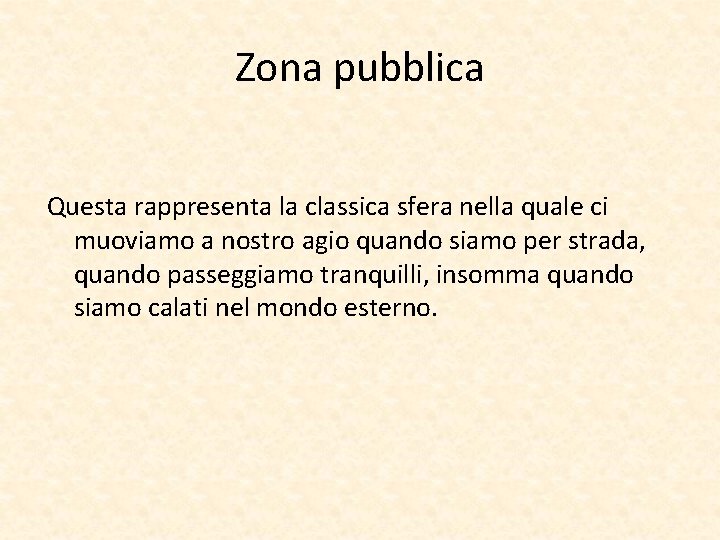 Zona pubblica Questa rappresenta la classica sfera nella quale ci muoviamo a nostro agio